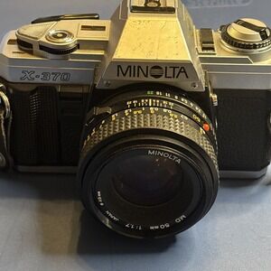 Minolta X-370 35mm SLR Film Camera w/ MD 50mm f/1.7 Lens – Untested